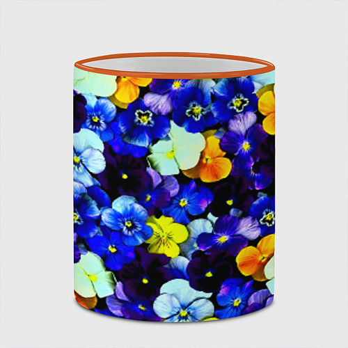 Кружка цветная Синие цветы / 3D-Оранжевый кант – фото 2