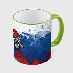 Кружка 3D Русский хоккеист, цвет: 3D-светло-зеленый кант