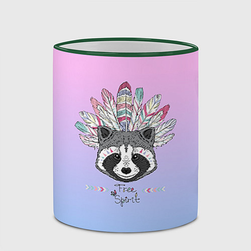 Кружка цветная Raccoon: Free Spirit / 3D-Зеленый кант – фото 2