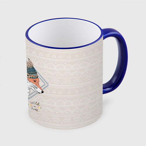 Кружка цветная Fox: Wild Free / 3D-Синий кант – фото 1