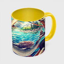 Кружка 3D Истинный рыболов, цвет: 3D-белый + желтый