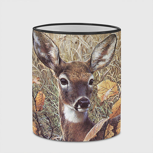 Кружка цветная Оленёнок в осеннем лесу / 3D-Черный кант – фото 2