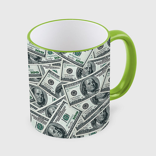 Кружка цветная Банкноты / 3D-Светло-зеленый кант – фото 1