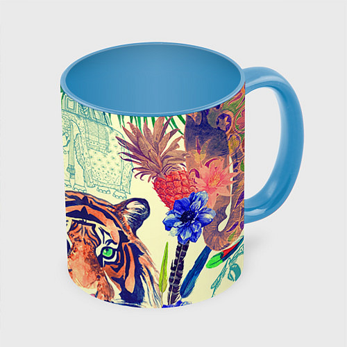 Кружка цветная Индийский тигр / 3D-Белый + небесно-голубой – фото 1