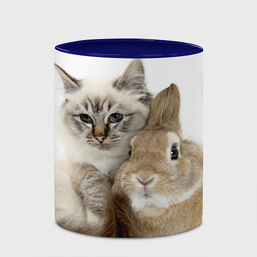 Кружка цветная Кот и кролик пушистые / 3D-Белый + синий – фото 2