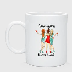 Кружка керамическая Forever young & drunk, цвет: белый