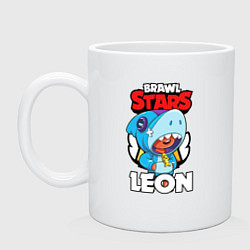 Кружка керамическая BRAWL STARS LEON SHARK, цвет: белый