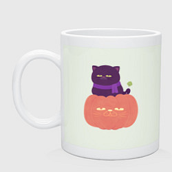 Кружка керамическая Хеллоуиновский кот, цвет: фосфор