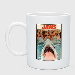 Кружка керамическая Jaws beach poster, цвет: белый