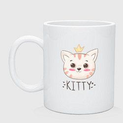 Кружка керамическая Котик в короне Kitty, цвет: белый