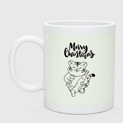 Кружка керамическая Merry Christmas Тигр с Шампанским, цвет: фосфор