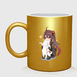 Кружка керамическая ХУ ТАО И БЕЛЫЙ КОТИК, цвет: золотой