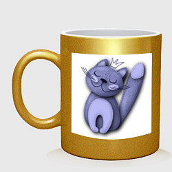 Кружка керамическая Фиолетовый кот в короне для него, цвет: золотой