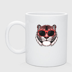 Кружка керамическая Модный тигр в очках, цвет: белый