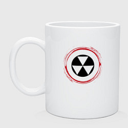 Кружка керамическая Символ радиации Fallout и красная краска вокруг, цвет: белый