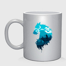 Кружка керамическая Принцесса Мононоке волчий силуэт, цвет: серебряный