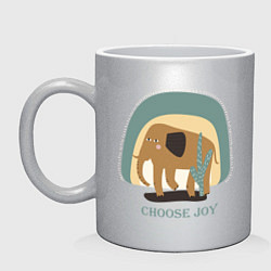 Кружка керамическая CHOOSE THE JOY OF THE ELEPHANT, цвет: серебряный