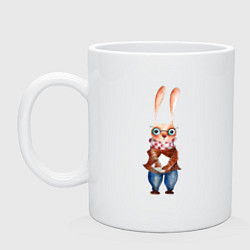 Кружка керамическая Кролик в очках, цвет: белый