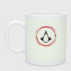 Кружка керамическая Символ Assassins Creed и красная краска вокруг, цвет: фосфор