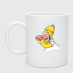 Кружка керамическая Гомер Симпсон нацелился на пончик, цвет: белый