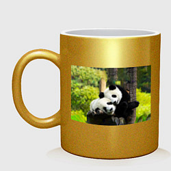 Кружка керамическая Влюблённые панды, цвет: золотой