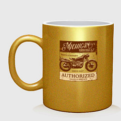 Кружка керамическая Ретро мотоцикл гранж, цвет: золотой