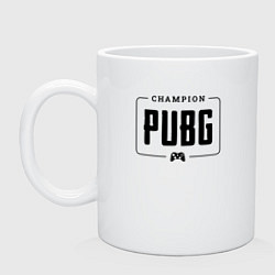 Кружка керамическая PUBG gaming champion: рамка с лого и джойстиком, цвет: белый