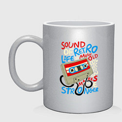 Кружка керамическая Касссета ретро звук, цвет: серебряный