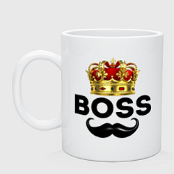 Кружка керамическая BOSS и корона с усами, цвет: белый