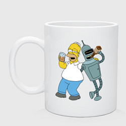 Кружка керамическая Drunk Homer and Bender, цвет: белый