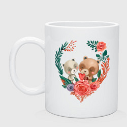 Кружка керамическая Влюбленные мишки в сердце, цвет: белый
