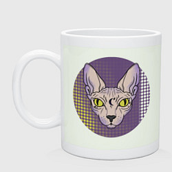 Кружка керамическая Кошка сфинкс в татуировках, цвет: фосфор