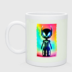 Кружка керамическая Alien cub - neural network - neon glow, цвет: фосфор