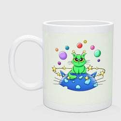 Кружка керамическая Зеленый кот инопланетянин, цвет: фосфор