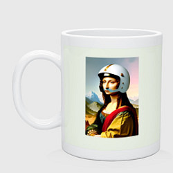 Кружка керамическая Мона Лиза в шлеме - нейросеть, цвет: фосфор