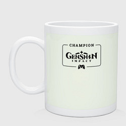 Кружка керамическая Genshin Impact gaming champion: рамка с лого и джо, цвет: фосфор