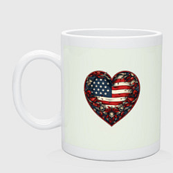 Кружка керамическая Сердце с цветами флаг США, цвет: фосфор