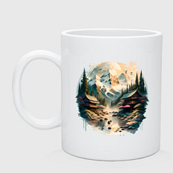 Кружка керамическая Японские дома на фоне гор в стиле моротай, цвет: белый