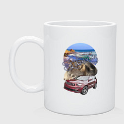 Кружка керамическая Волк на джипе, цвет: белый