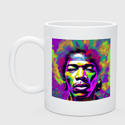 Кружка керамическая Jimi Hendrix in color Glitch Art, цвет: белый