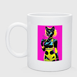 Кружка керамическая Black cat - fashionista - pop art - neural network, цвет: белый