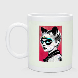 Кружка керамическая Cat girl in a mask - neural network - pop art, цвет: фосфор