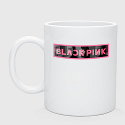 Кружка керамическая Логотип Black Pink и силуэты участниц, цвет: белый
