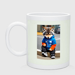 Кружка керамическая Уличный волчонок-хулиган - нейросеть, цвет: фосфор