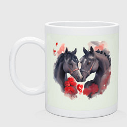 Кружка керамическая Влюбленные вороные лошади, цвет: фосфор