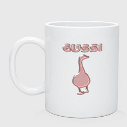 Кружка керамическая Гусси - розовый металик, цвет: белый