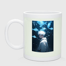 Кружка керамическая Магическая битва Сатору Годзё арт рыбы, цвет: фосфор