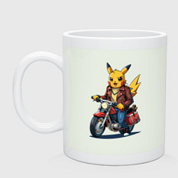 Кружка керамическая Пикачу на старом мотоцикле, цвет: фосфор