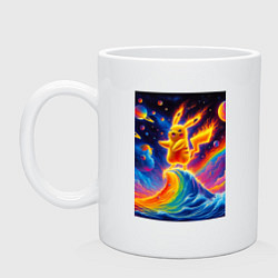 Кружка керамическая Огненный Пикачу на волне - нейроарт фантазия, цвет: белый