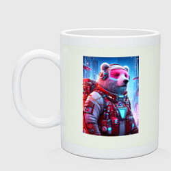 Кружка керамическая Кибер мишка - киберпанк нейроарт, цвет: фосфор